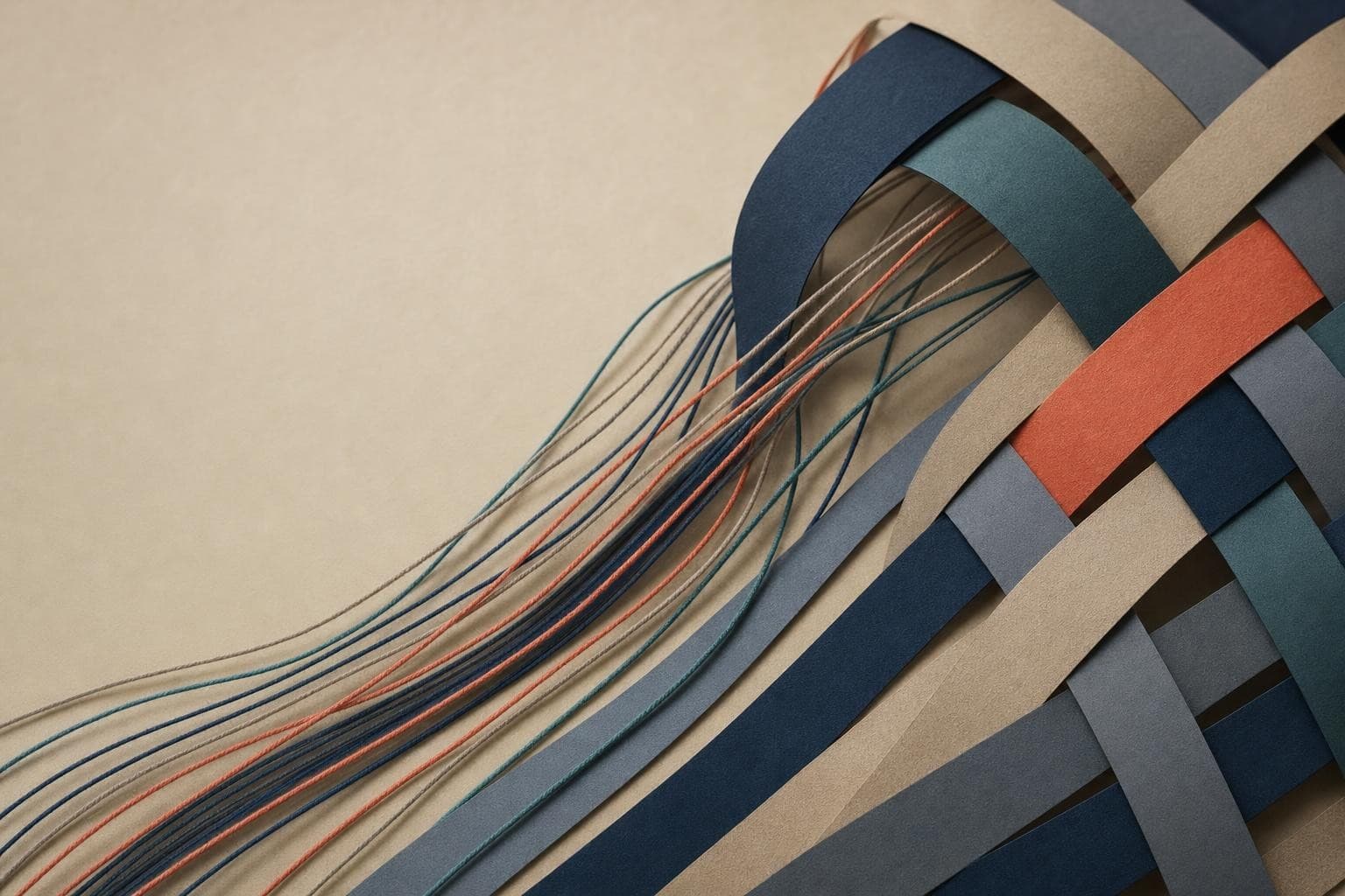 Woven strands moving from a loose start into a clear direction